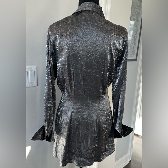 ✨VTG✨GANTOS BLOUSE BLAZER Silver Metallic Women Size Small 🪩 - Picture 5 of 16